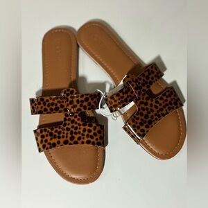 J. Crew Animal Print Faux Leather Slides Flats Sandals 7 NWT